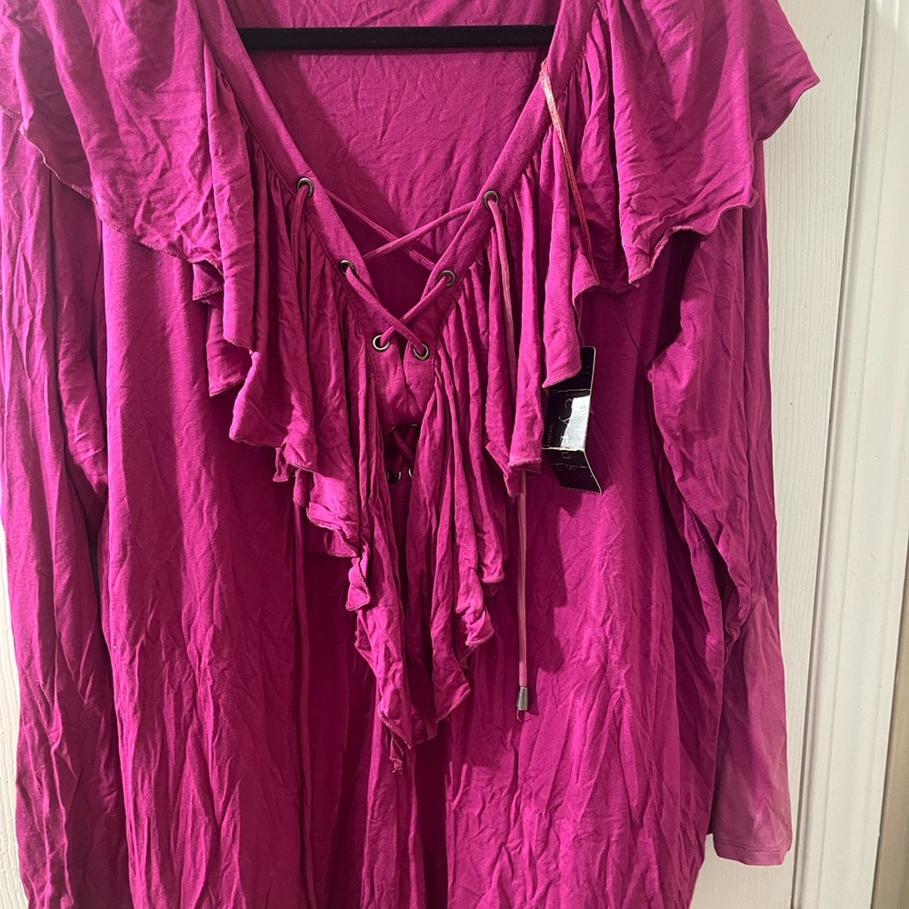 NEW Cyrus Pink Ruffled Tie Front Blouse